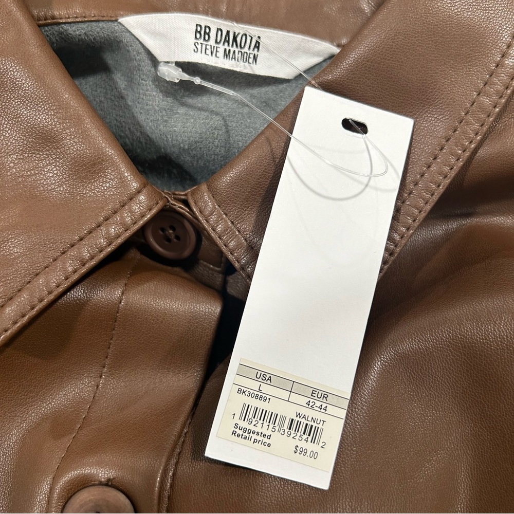 NWT $99 BB Dakota Steve Madden Brown faux leather jacket - Size L - Picture 9 of 10